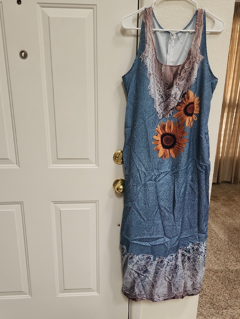 NEW Blue Sunflower Lace Trim Tank Dress Measures 20"x50"